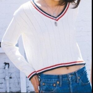 Brandy Melville Nicole V Neck white cable knit sweater